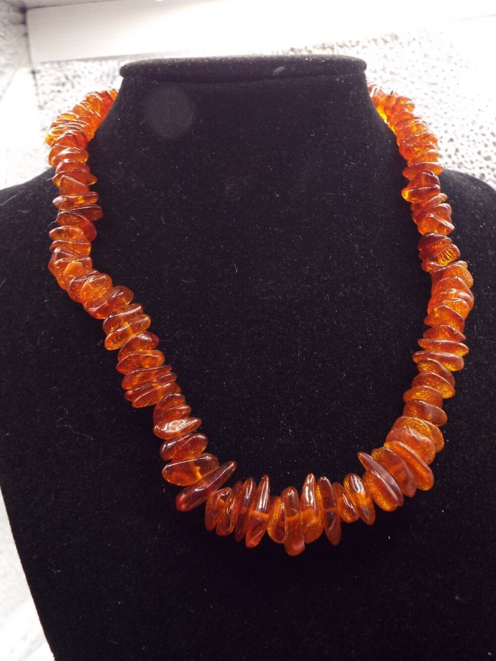 ANTIQUE 50'S GENUINE BALTIC RED AMBER "TEETHING SLICES" 14 1/2" LONG NECKLACE 1